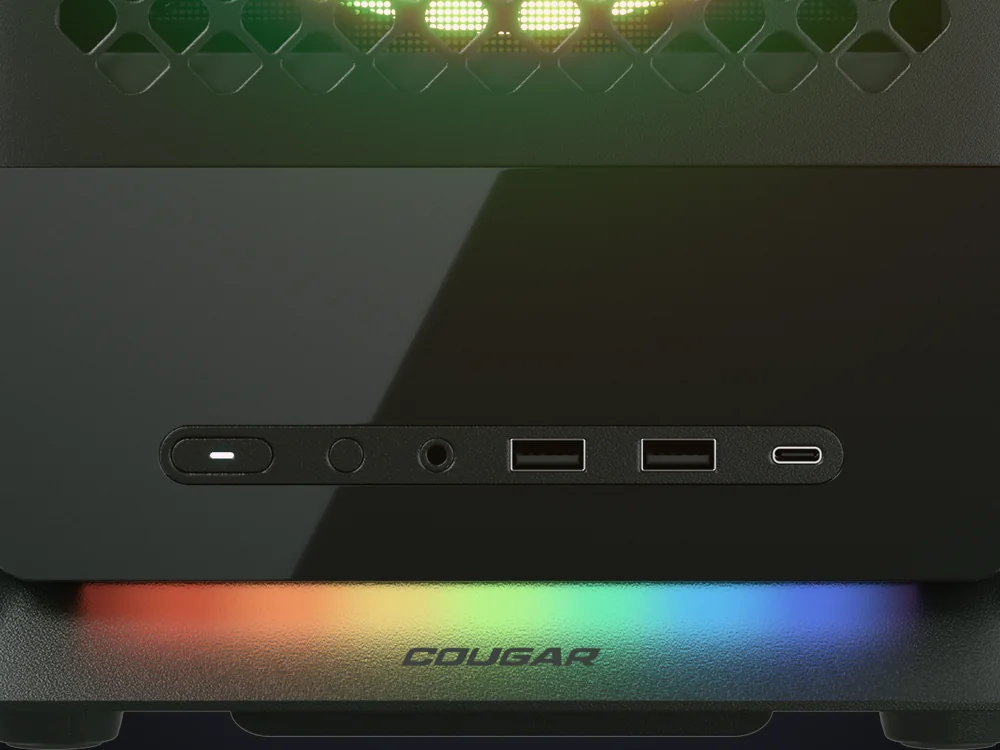 Puertos frontales y barra ARGB de la caja COUGAR DUOAIR RGB