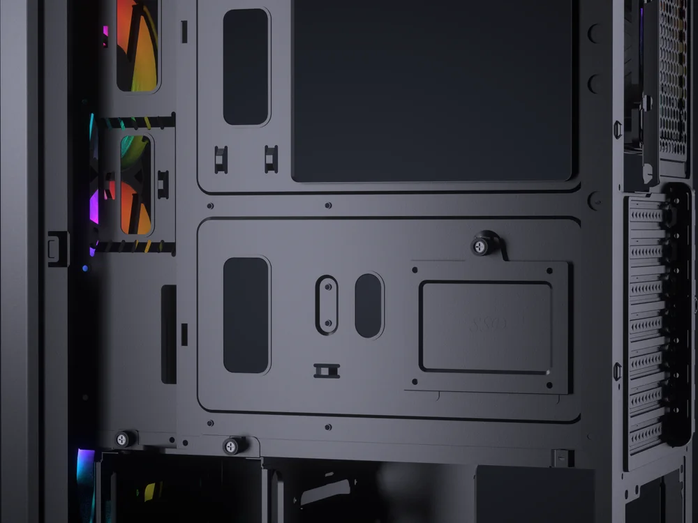 Interior vacío de la caja COUGAR MX410 Mesh-G RGB