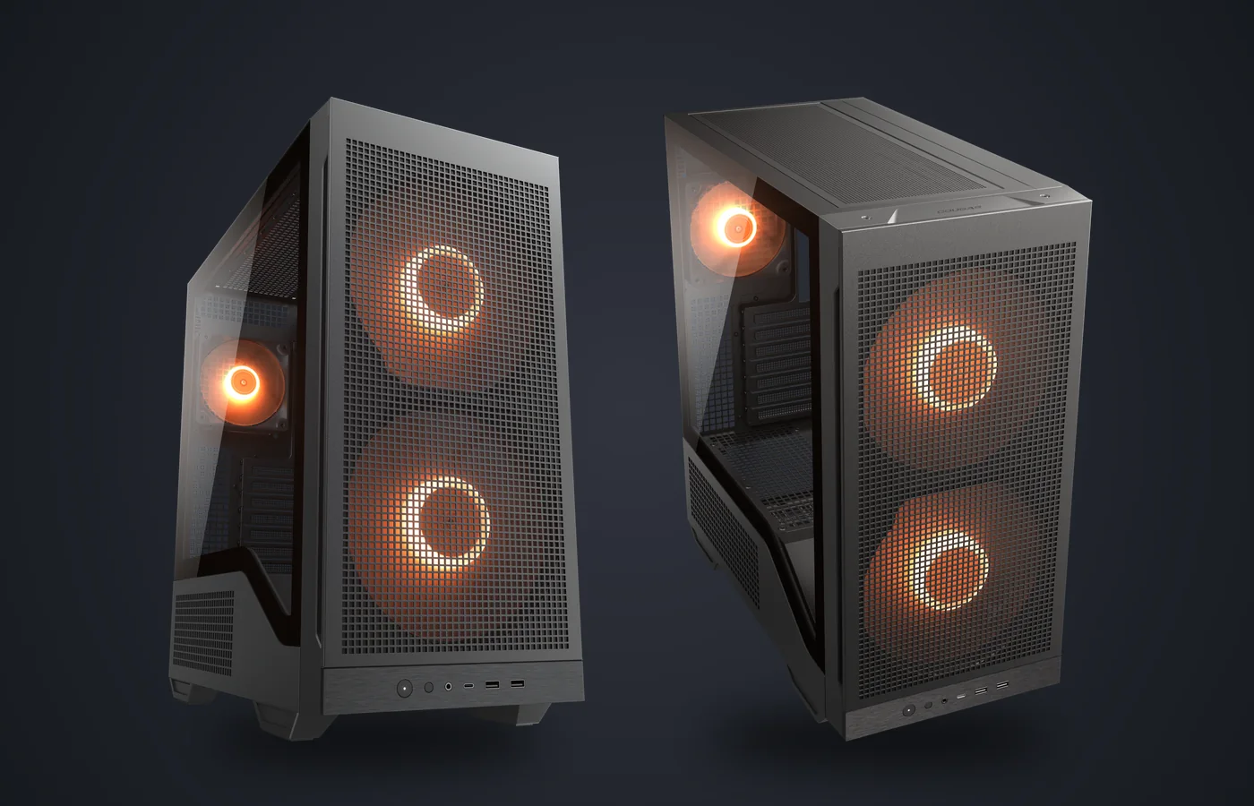 Caja PC COUGAR MX600 Max RGB negra, con dos ventiladores frontales de 200 mm