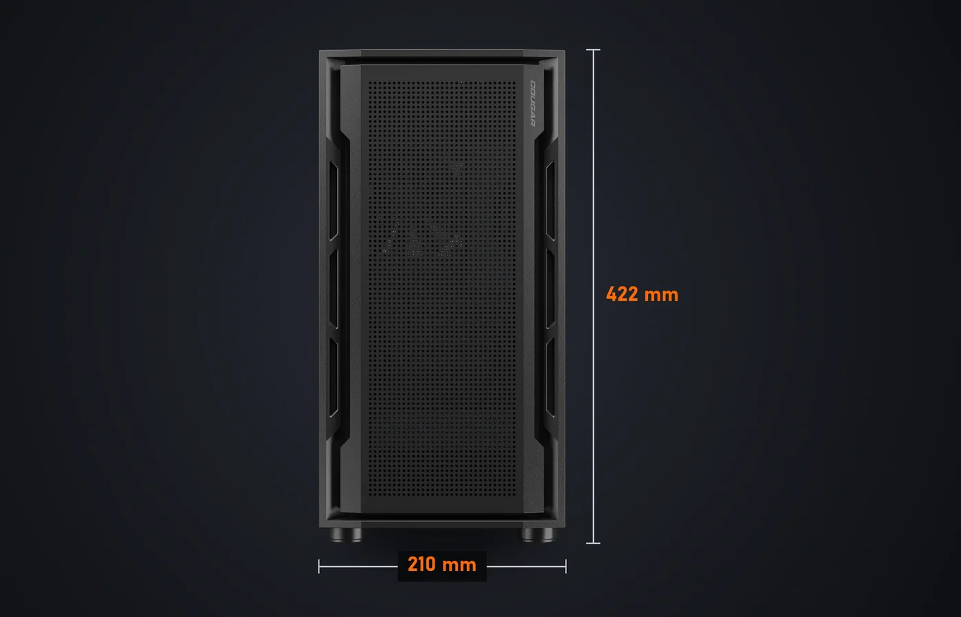 Caja COUGAR Uniface Mini de frente: 210 mm de ancho y 422 mm de alto