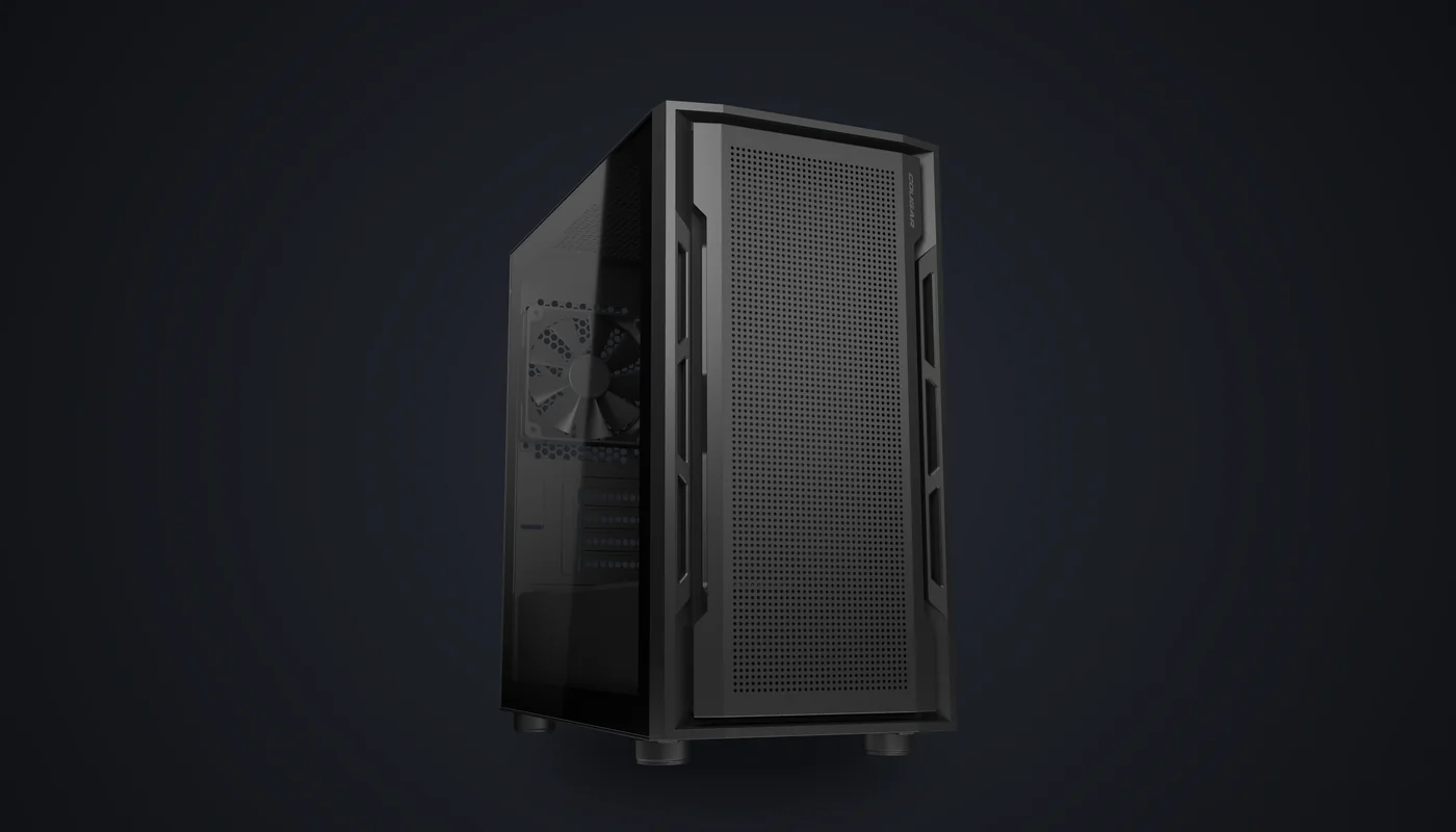 Caja COUGAR Uniface Mini negra en tres cuartos