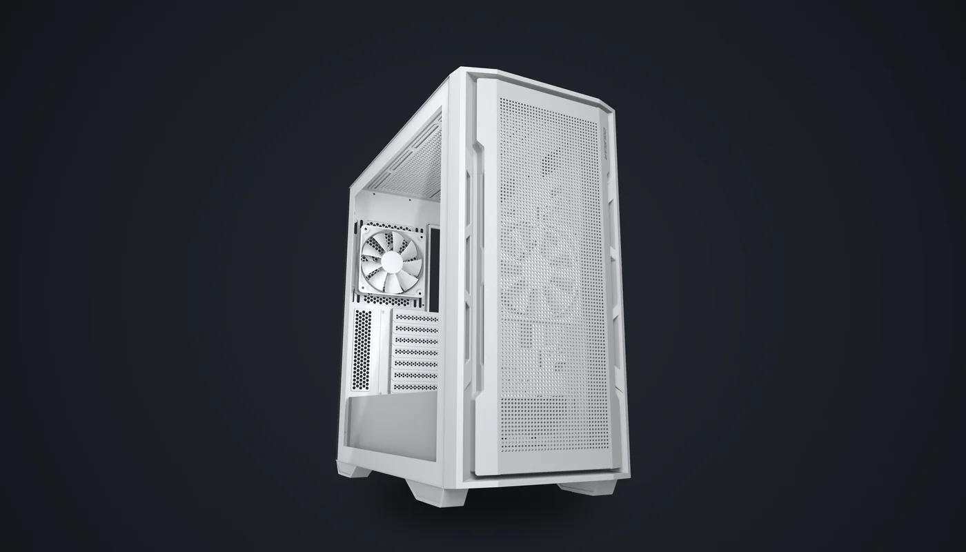Caja COUGAR Uniface blanca en tres cuartos