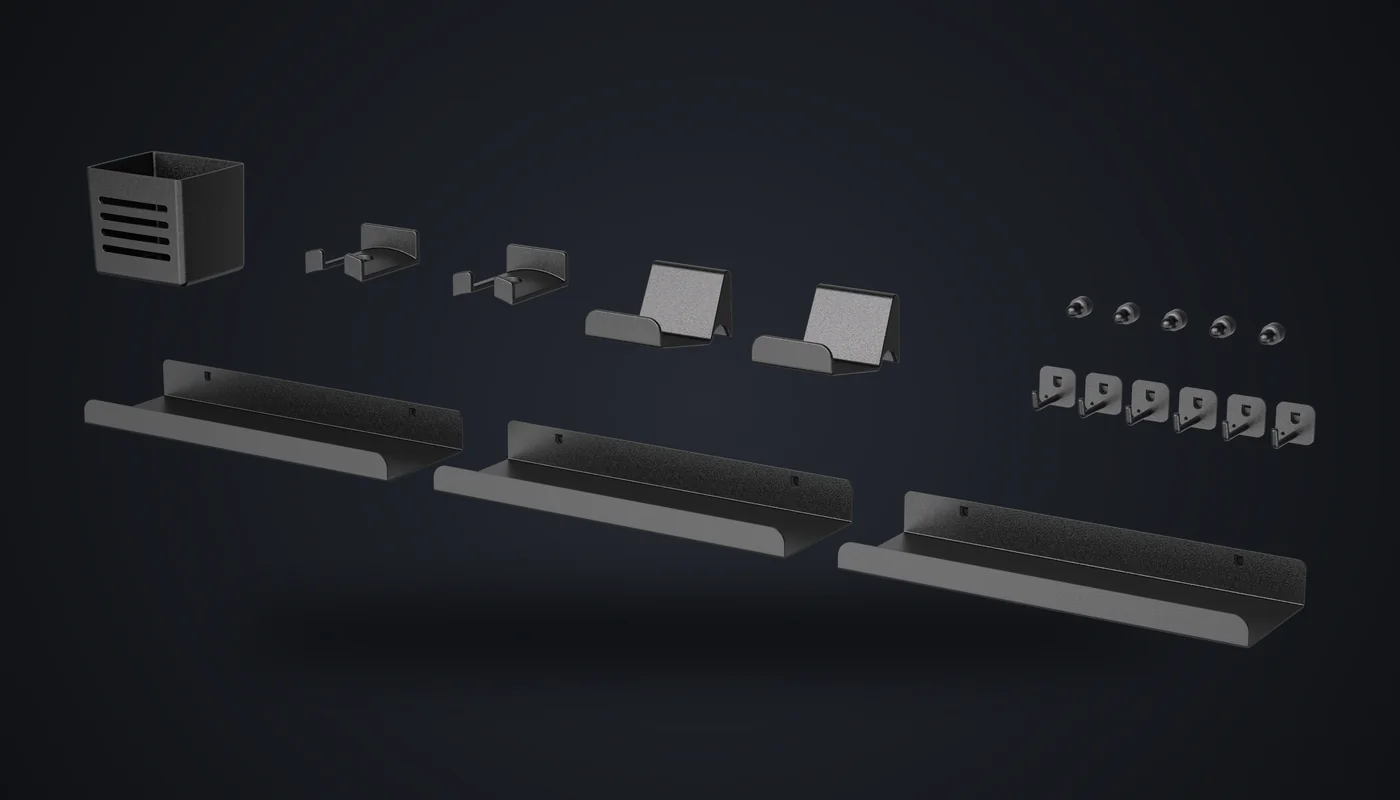 Accesorios del pegboard de la mesa E-ODYSSEY: portalápices, soportes, ganchos, imanes y bandejas
