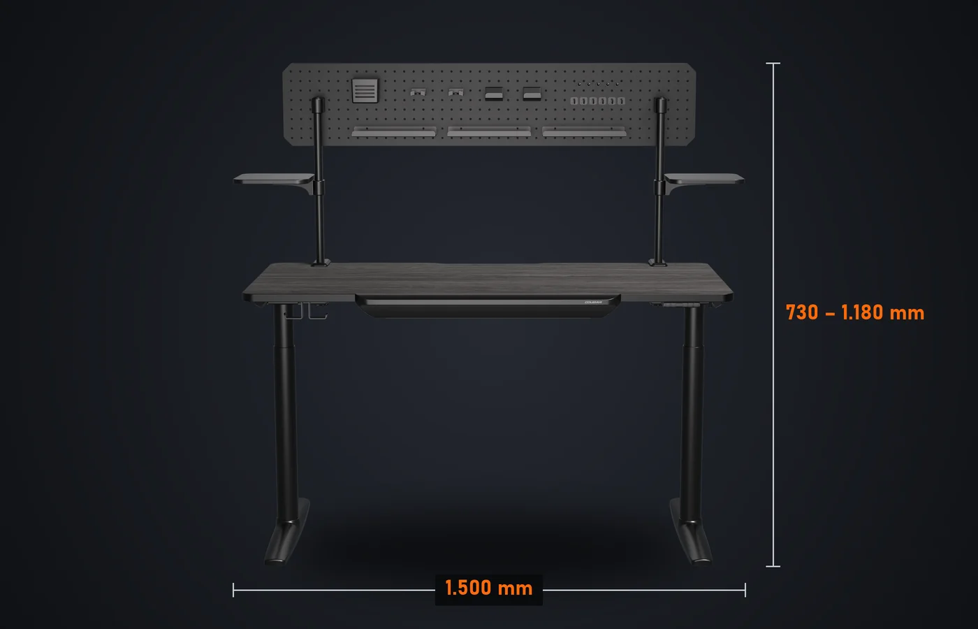 Mesa COUGAR E-ODYSSEY de frente: tablero de 1.500 mm y altura de 730 a 1.180 mm