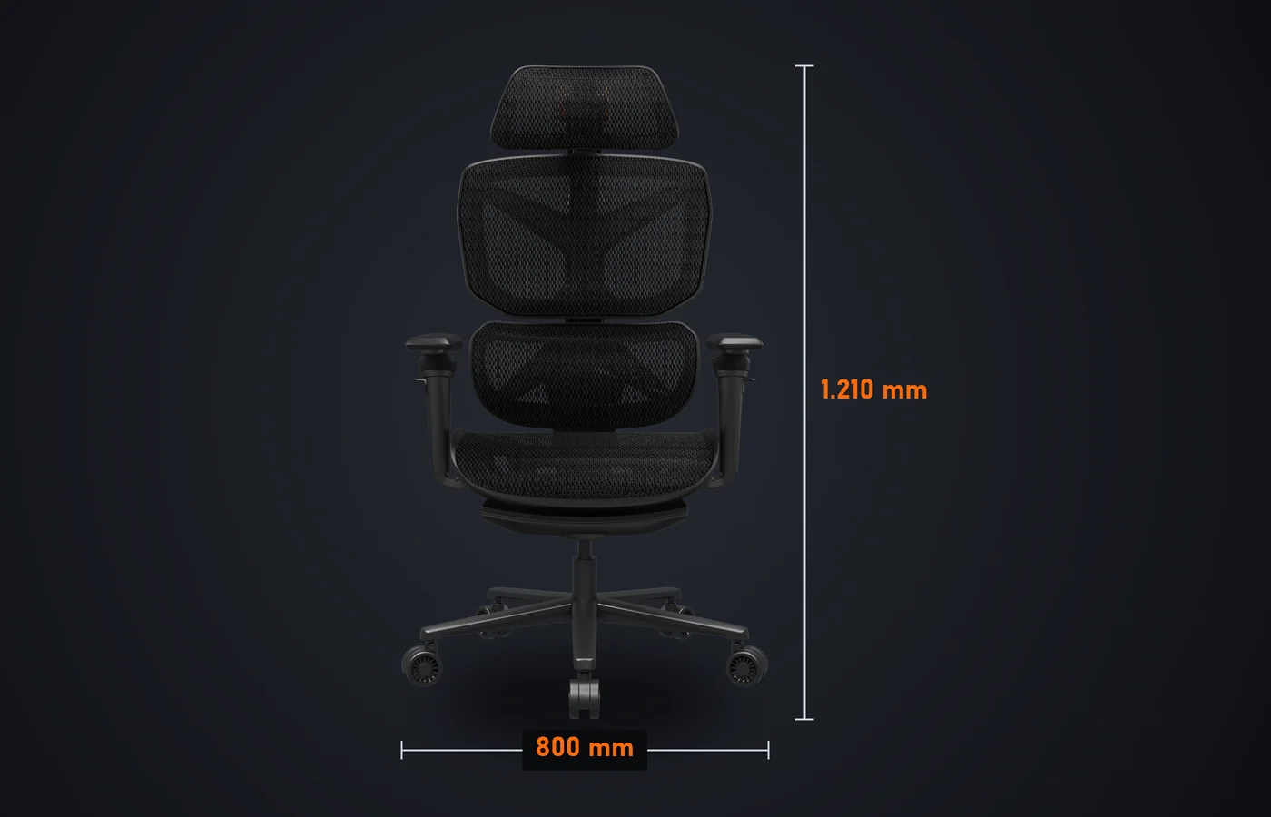 Silla COUGAR Terminator Air de frente: 800 mm de ancho y 1.210 mm de alto