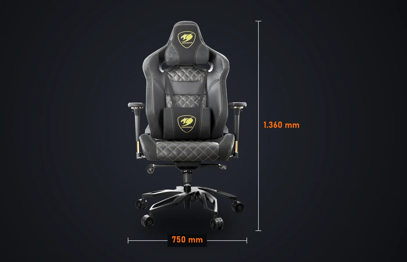 Silla COUGAR Titan PRO V2 de frente: 750 mm de ancho y 1.360 mm de alto