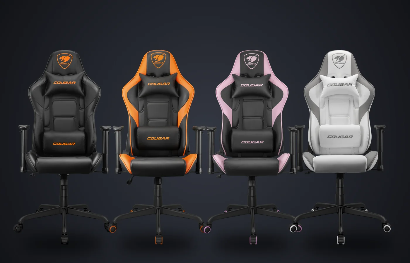 Sillas COUGAR Armor Elite en negro, naranja, rosa y blanco