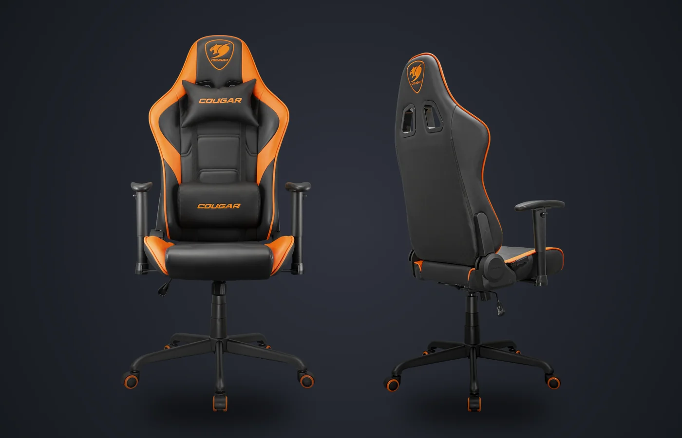 Silla COUGAR Armor Elite naranja de frente y por detrás