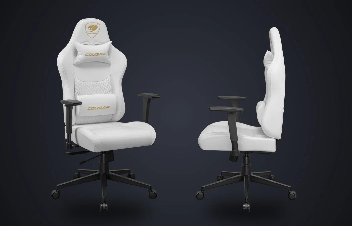 Silla COUGAR Pryme Blanco en tres cuartos y de perfil