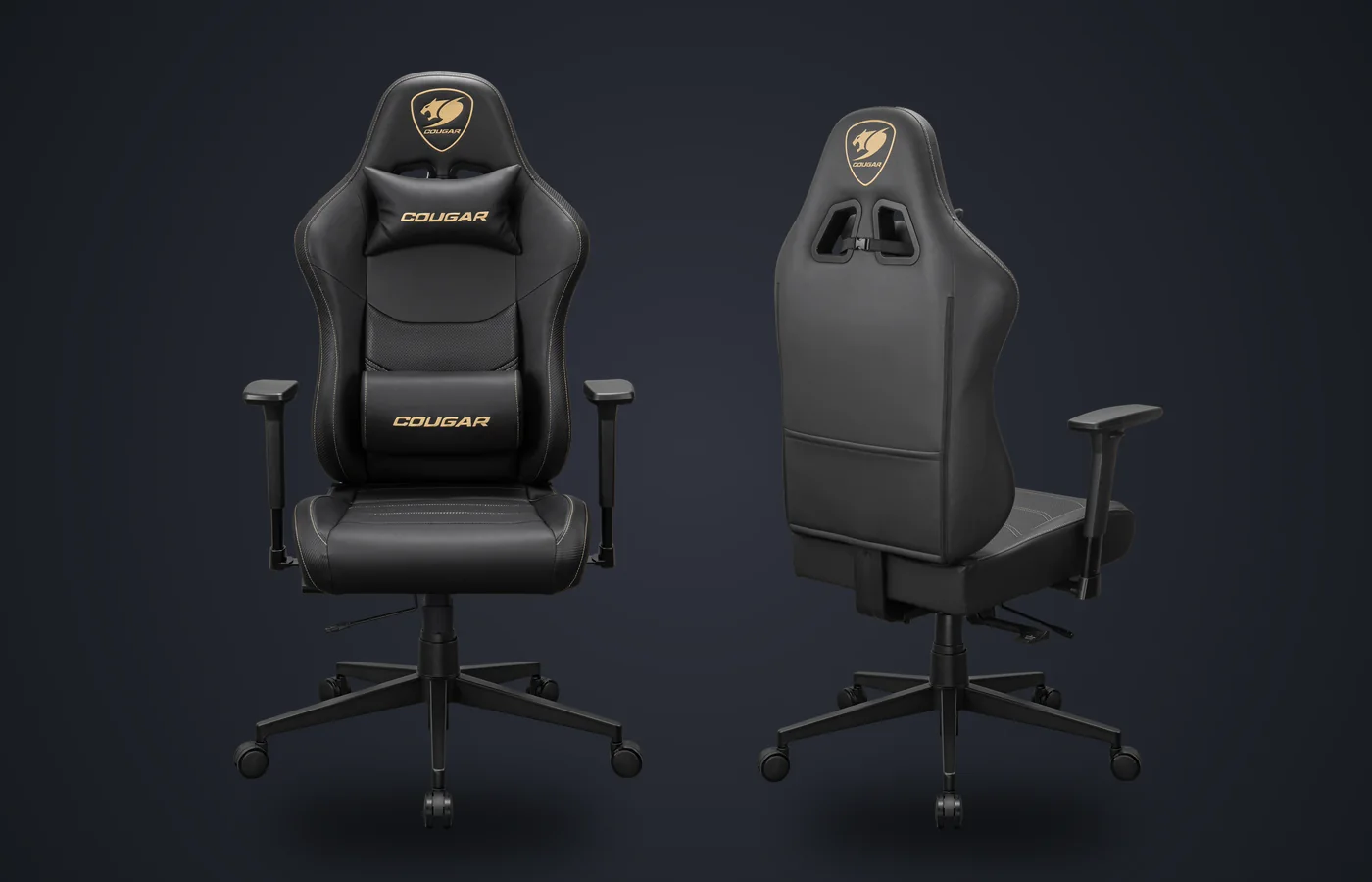Silla COUGAR Pryme Dorado de frente y por detrás