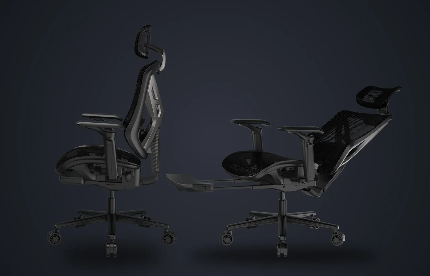 Silla COUGAR Speeder de perfil y reclinada con el reposapiés desplegado