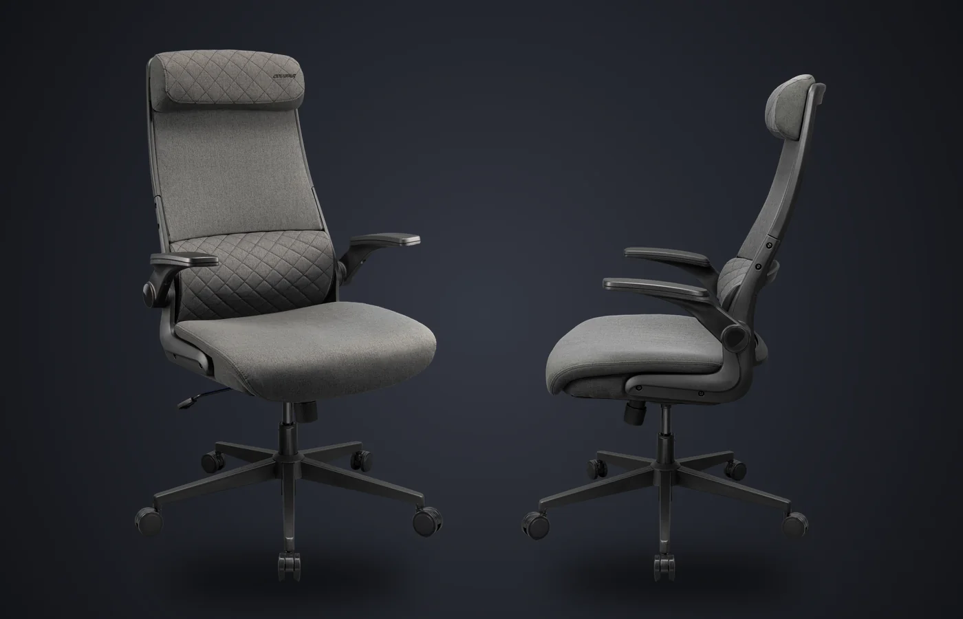 Silla ergonómica COUGAR Stryder gris con un reposabrazos levantado
