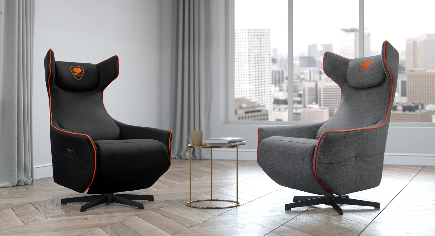 Sillón COUGAR Magus en negro y en gris en un salón