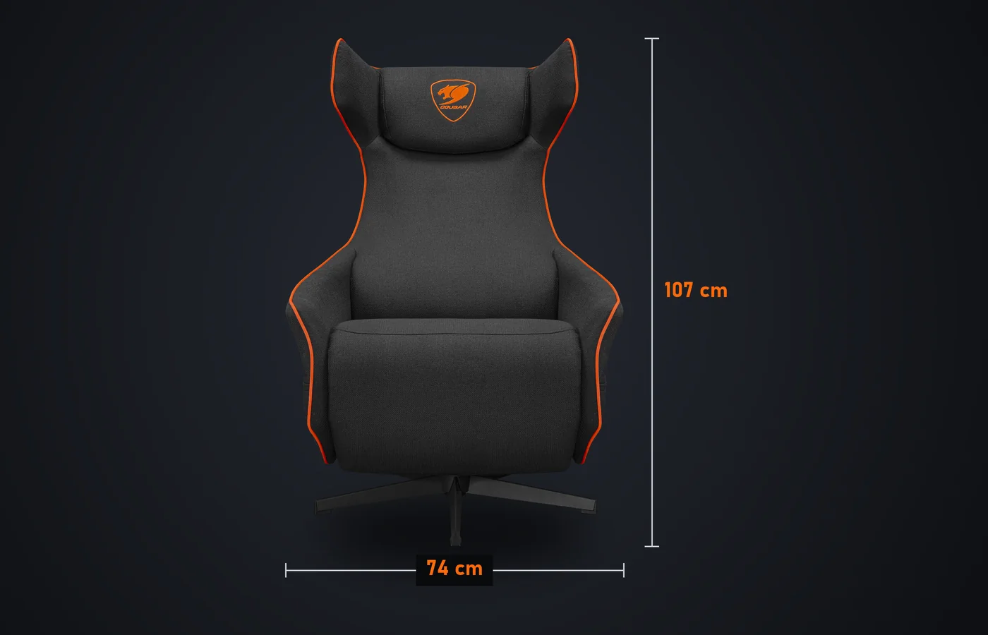 Medidas del sillón COUGAR Magus: 74 cm de ancho y 107 cm de alto