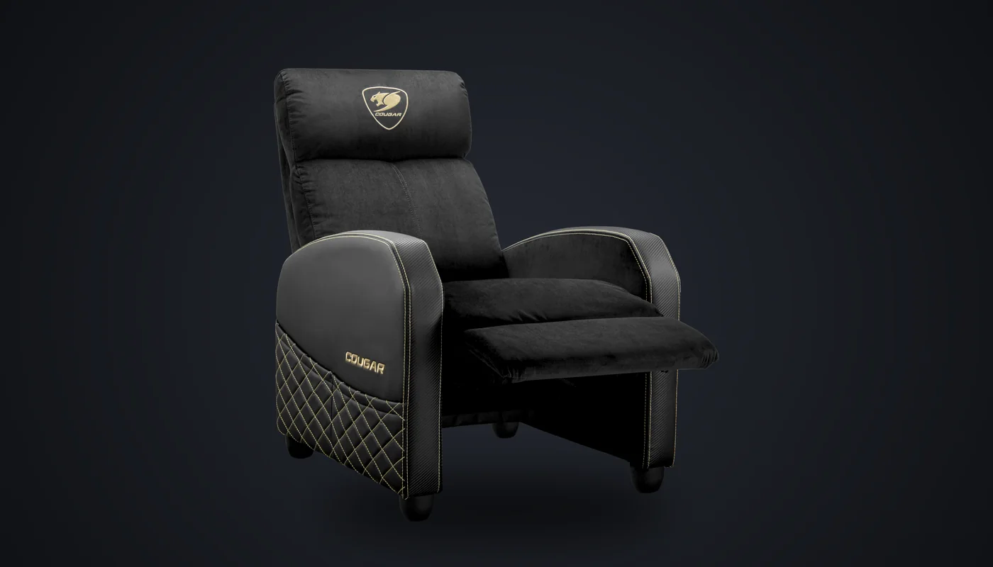 Sillón COUGAR Ranger Elite dorado reclinado con el reposapiés abatible desplegado