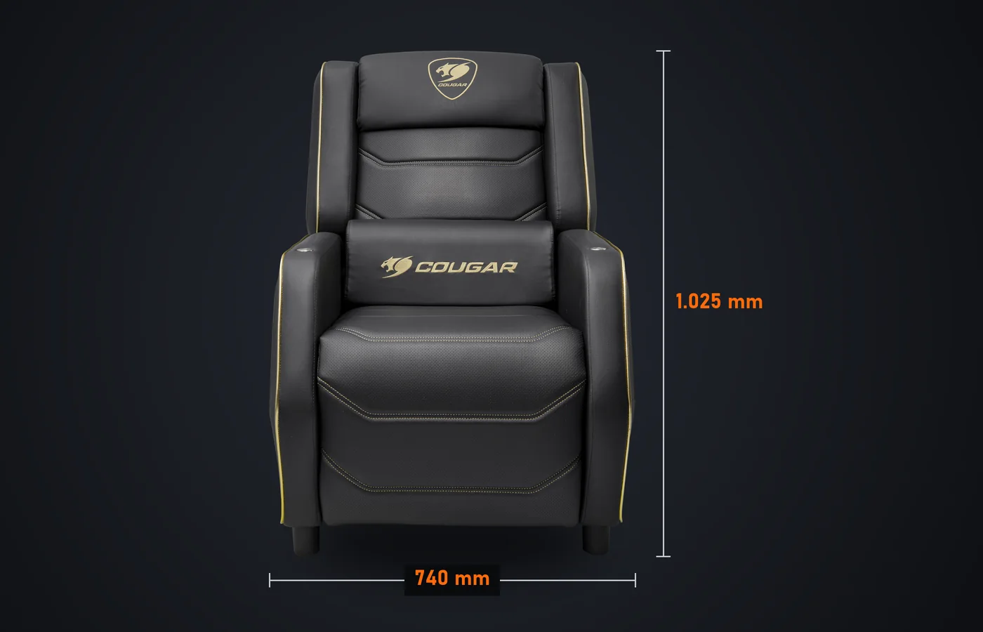 Sillón COUGAR Ranger PRO Royal de frente: 740 mm de ancho y 1.025 mm de alto