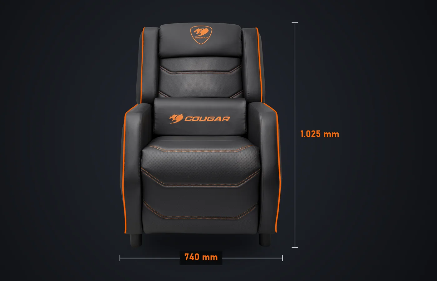 Sillón COUGAR Ranger S naranja de frente: 740 mm de ancho y 1.025 mm de alto